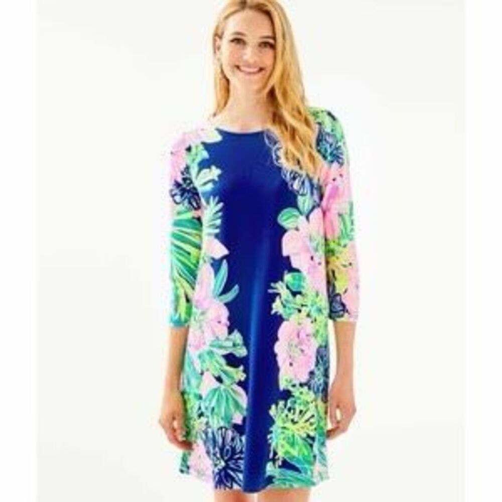 Lilly Pulitzer Ophelia Swing Dress Island Escape Floral Blue Pink Size Large EUC